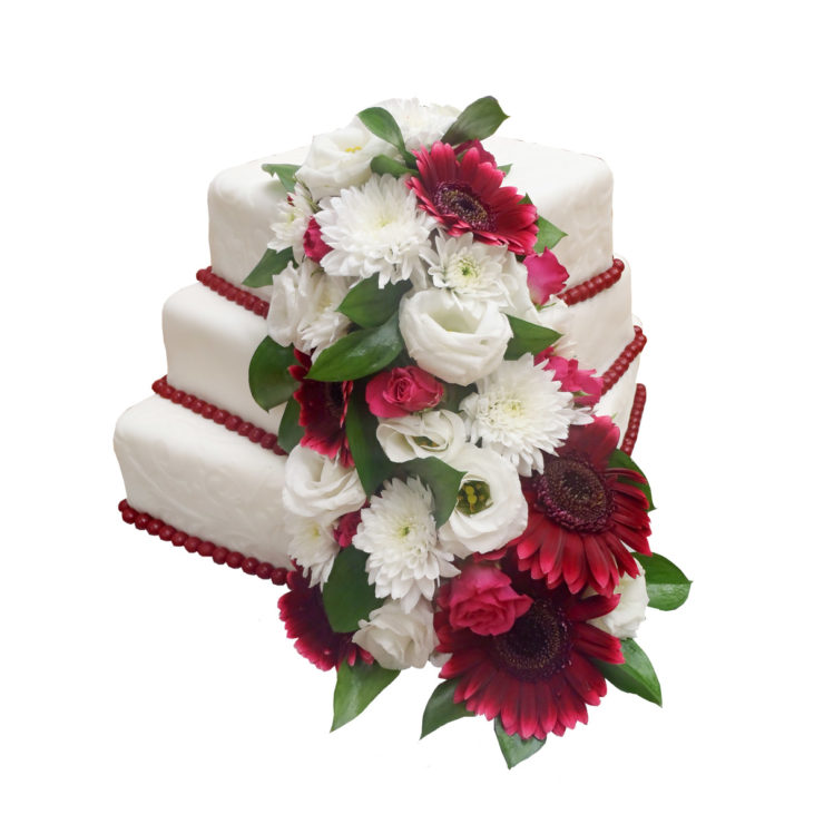 Patrový čtvercový dort s živými květy